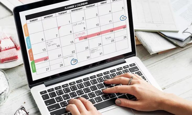 Calendar with scheduled virtual meetings